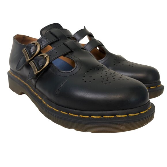 Dr. Martens 12916 Women's Black Leather Double Strap Mary Jane Shoes US 8 EU 39 - Picture 1 of 12